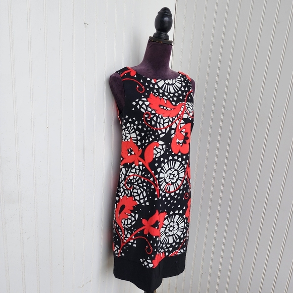 ALYX Limited Sleeveless Geometric Floral Black White & Red Shift Dress Size 6 - Picture 2 of 14